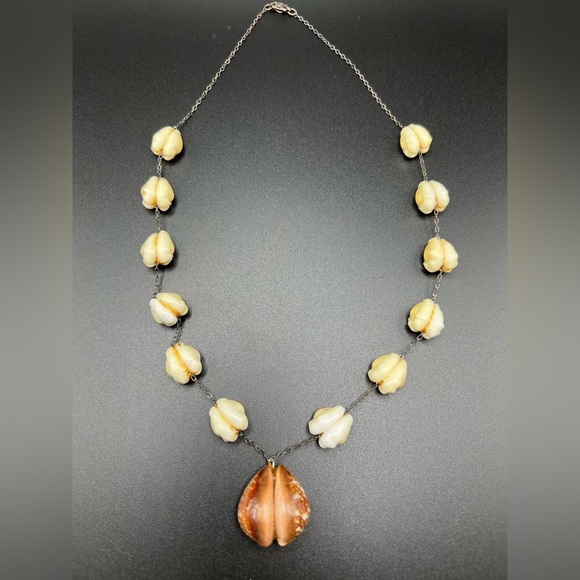 Jewelry - Vtg Handmade Cowrie Shell Necklace Marked Sterling